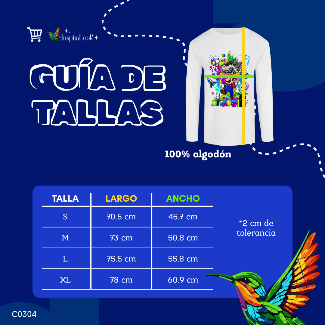 Playera Mario bros - manga larga - caballero - Inspiralook